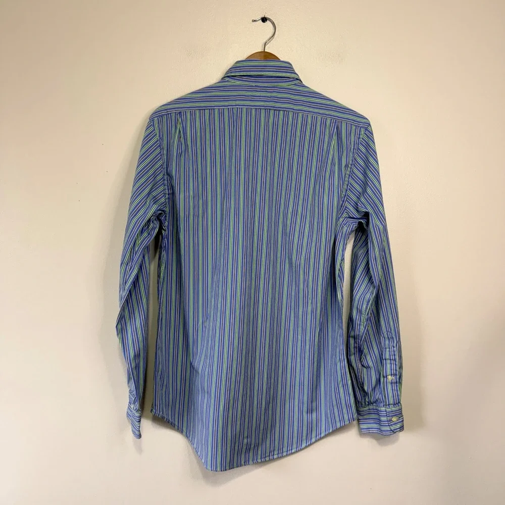 Polo Ralph Lauren Regent Custom‎ Fit Striped Button Down Shirt Blue Green Mens M